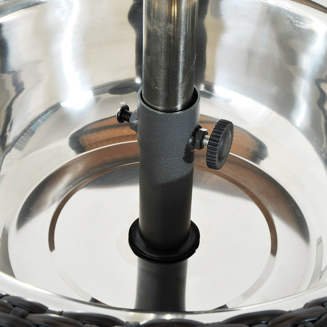 MCL PE Rattan Ice Bucket Table, Height Adjustable Liftable Outdoor Drinks Cooler, 52 cm Round Garden Beer Cocktail Table with Lid for Bar, Patio, Terrace, Brown