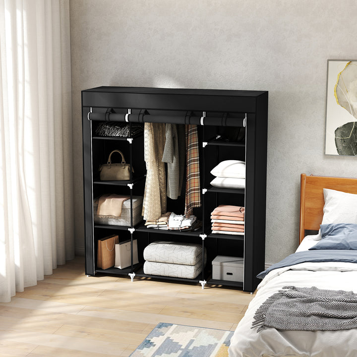 MCL Portable Wardrobe, Foldable Fabric Wardrobe, 150 x 43 x 162.5cm, Clothes Storage Organiser with Hanging Rail, Shelves, Fabric Cover for Bedroom, Black