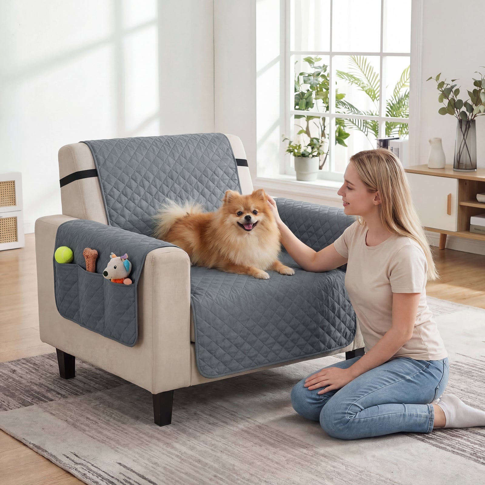 Waterproof Sofa Cover, Soft Couch Cover for Dogs Cats Pets, Non Slip S
