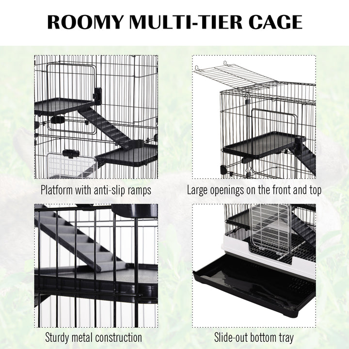 Metal Wire 3-Tier Small Guinea Pigs Hutches Rabbits Hutches Black/White