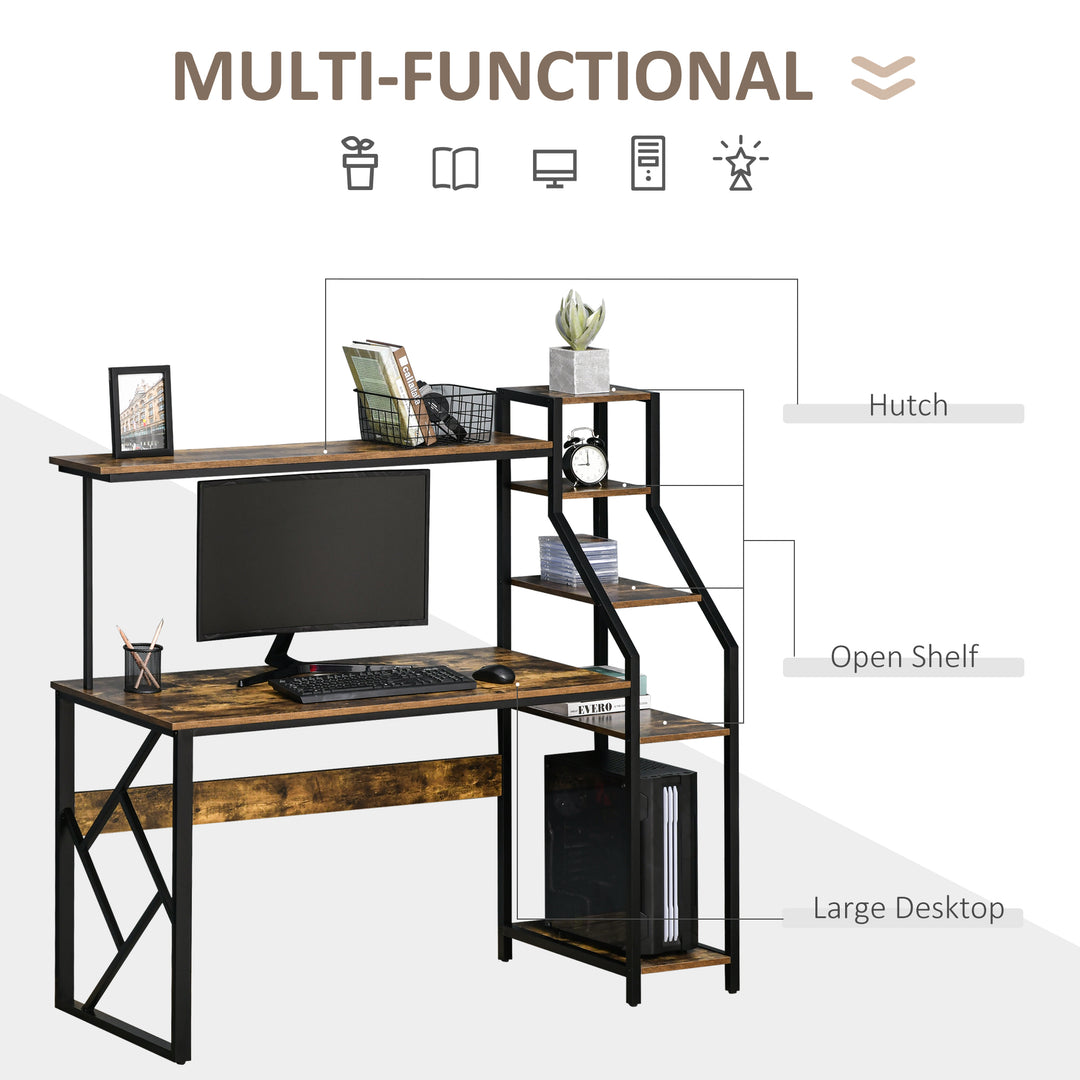 HOMCOM Compact Computer Desk, Home Office Study Table with 6-Tier Storage, Industrial Workstation for Limited Spaces, Rustic Brown | Aosom UK