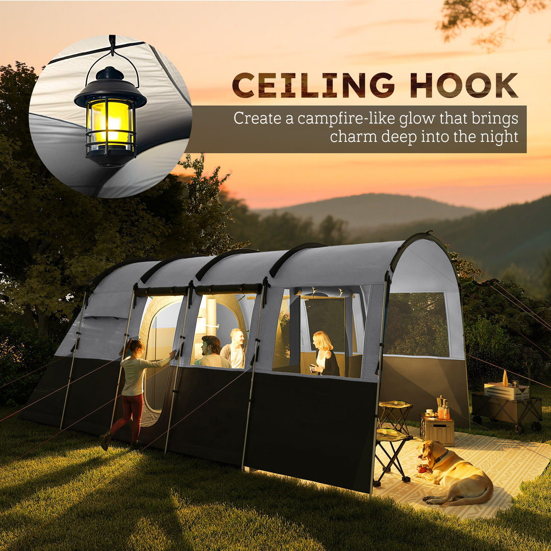 8-Person Camping Tent, Waterproof Family Tent, Tunnel Design, 4 Large Windows, Sleeping Cabins 3000mm Water Column Grey