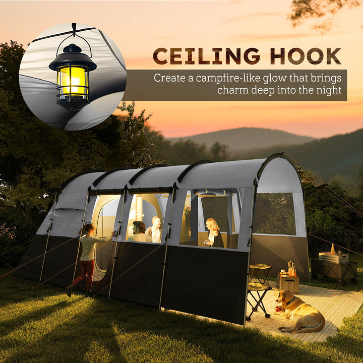 8-Person Camping Tent, Waterproof Family Tent, Tunnel Design, 4 Large Windows, Sleeping Cabins 3000mm Water Column Grey