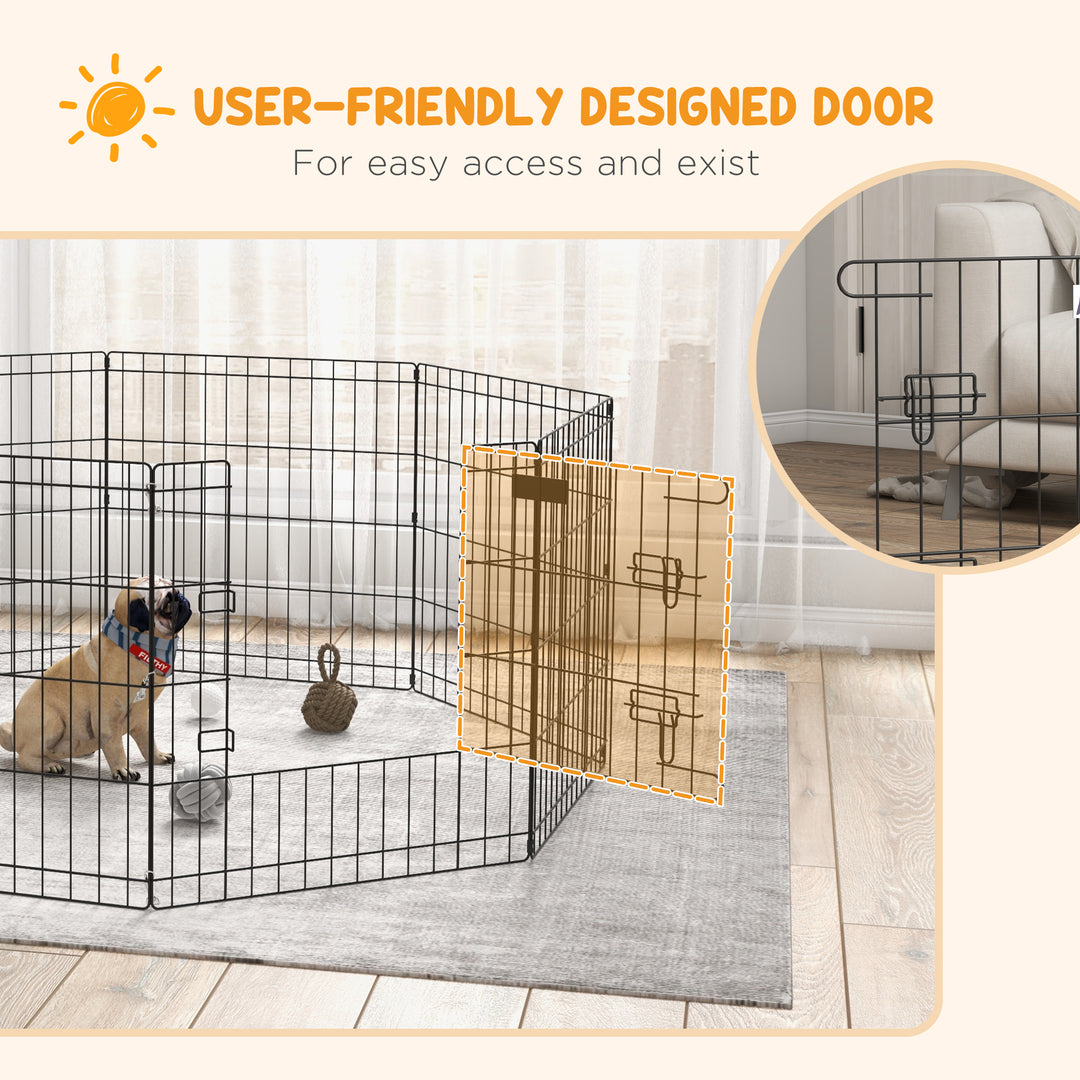 PawHut 8 Panel Dog Playpen Puppy Pen Rabbits Guinea Metal Crate Pet Cage Run Indoor Outdoor, 61x61 cm | Aosom UK