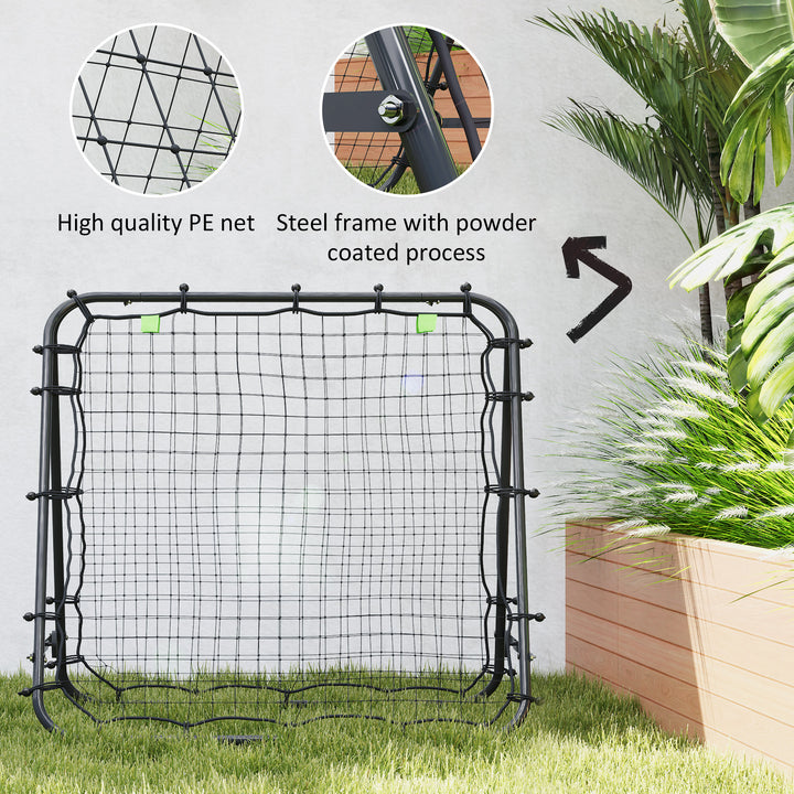 Double Sided Football Rebounder Net, Football Rebound Goal with Five Adjustable Angles, Black