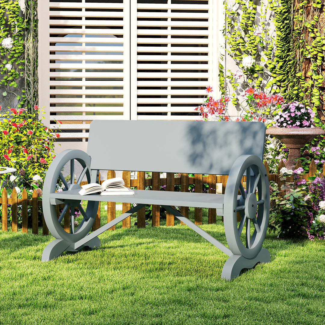 Fir Wood 2-Seater Outdoor Garden Wagon Wheel Bench, Grey
