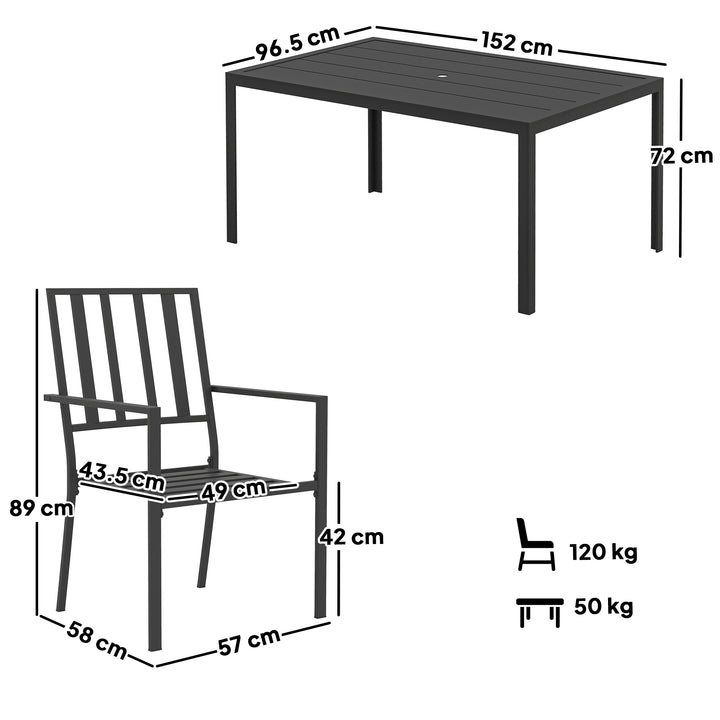 Outsunny Seven-Piece Minimal Metal Garden Dining Set, with Parasol Hole - Black