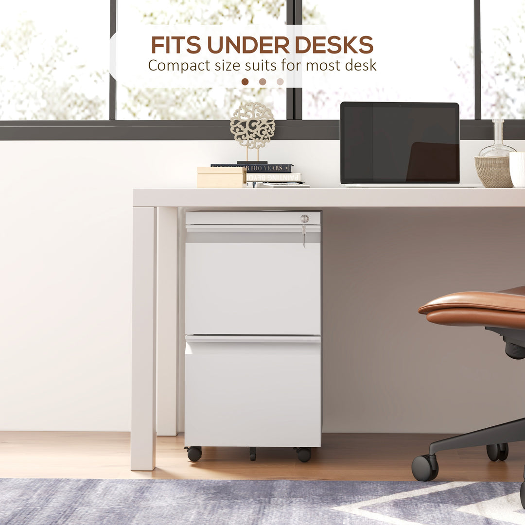 2-Drawer Mobile Filing Cabinet, Steel Lockable File Cabinet for Letter, A4 and Legal Size, Pre-Assembled Body, White