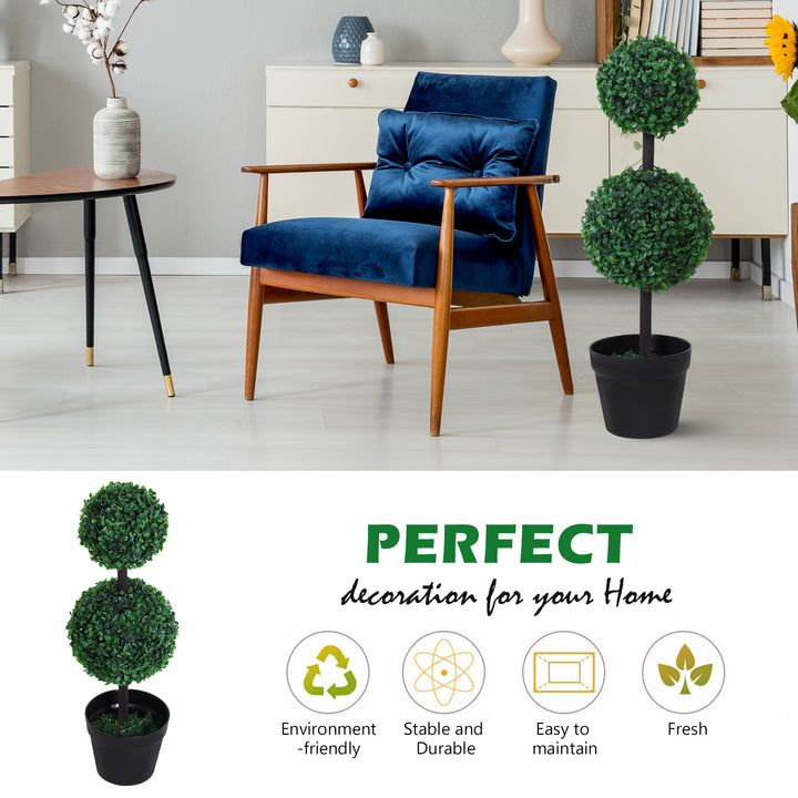 Outsunny Set of 2 Artificial Boxwood Ball Topiary Trees Potted Decorative Plant Outdoor and Indoor Décor (67cm) | Aosom UK