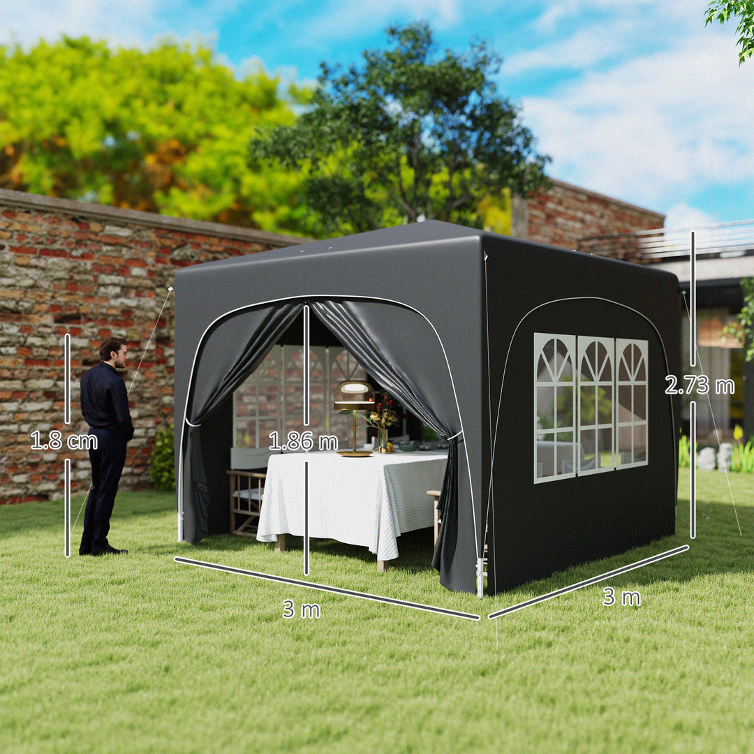 3 x 3m Pop-Up Gazebo Shelter, with Accessories - Black