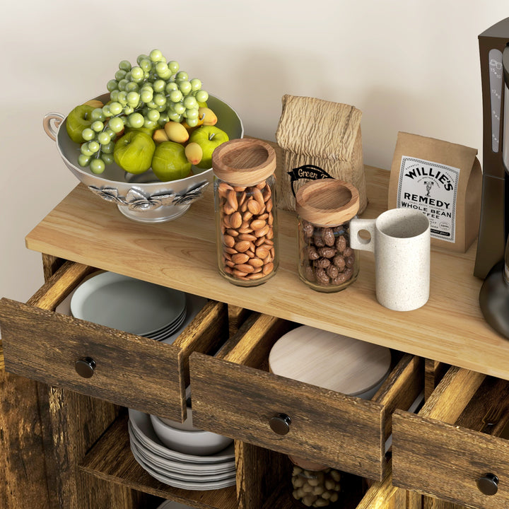 Sideboard with Rubberwood Top and Adjustable Shelves for Dining Room, Kitchen - Rustic Brown