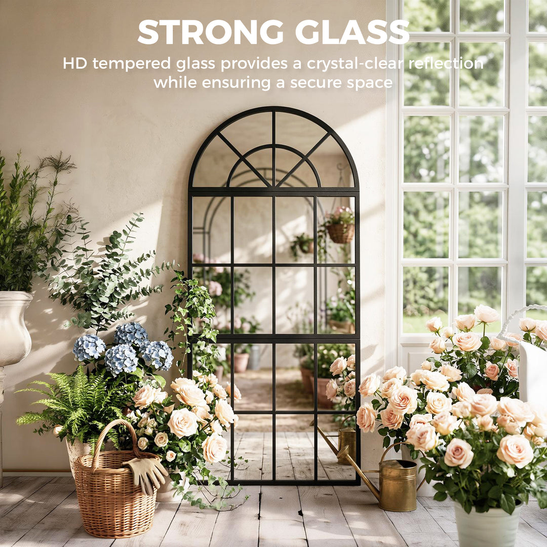 Large Arched Wall Mirror with Metal Grid, 3-Piece Split Window Mirrors