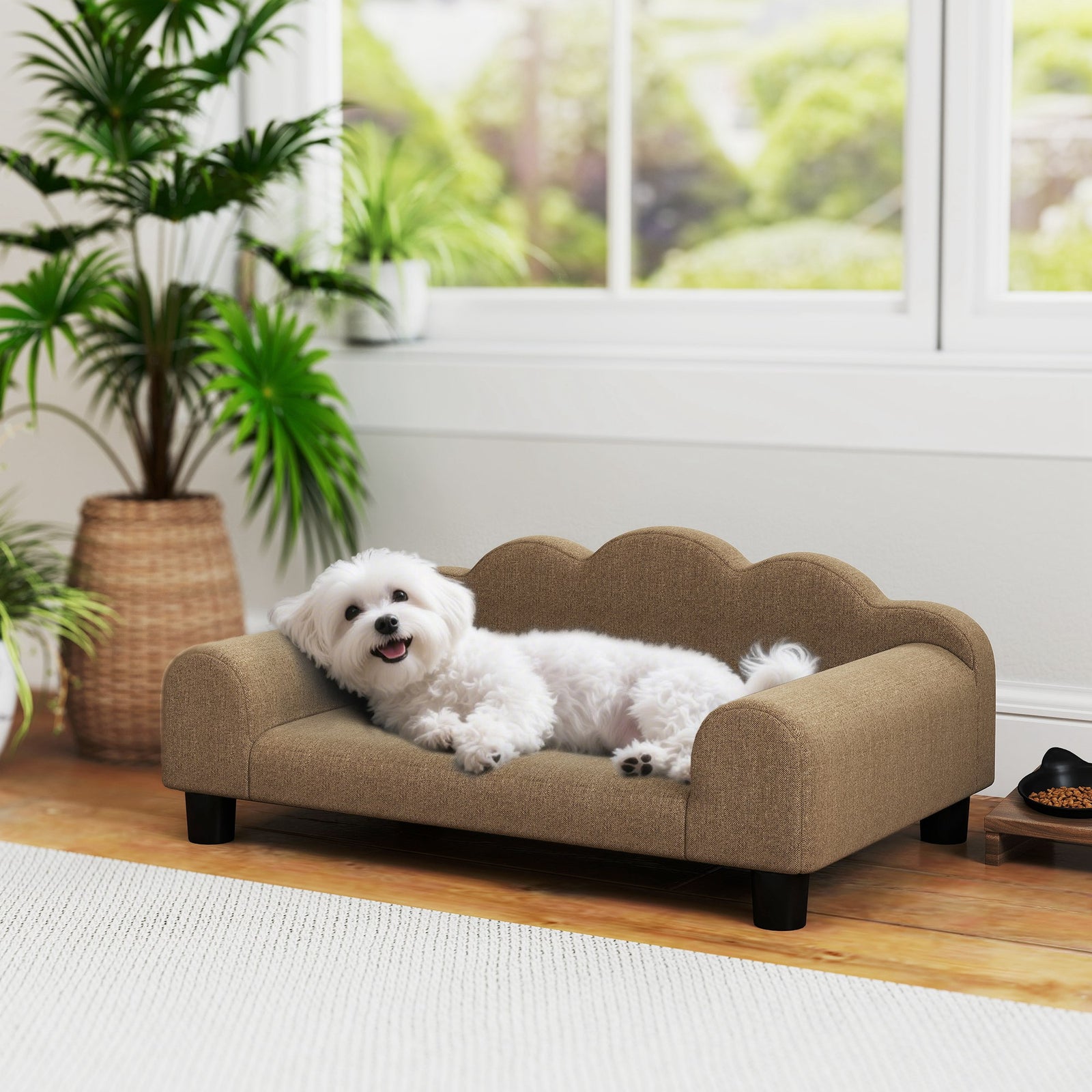 Elevated Dog Sofa Bed, Breathable Pet Sofa with Backrest and Armrest for Small Dogs, Brown