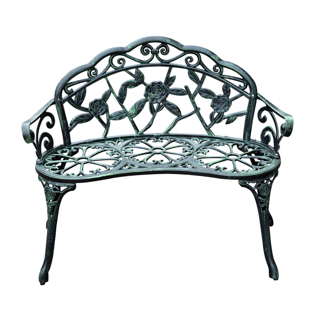 Outsunny Cast Aluminium Outdoor Garden Patio Antique Rose Style Bench Porch Park Chair Seater
