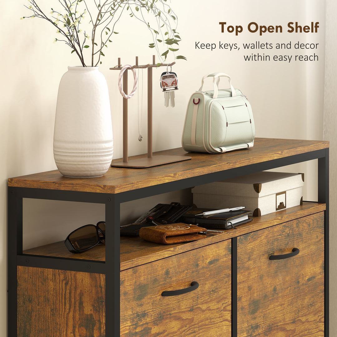 Shoe Storage Cabinet with 4 Flip Drawers and Open Shelf - Rustic Brown