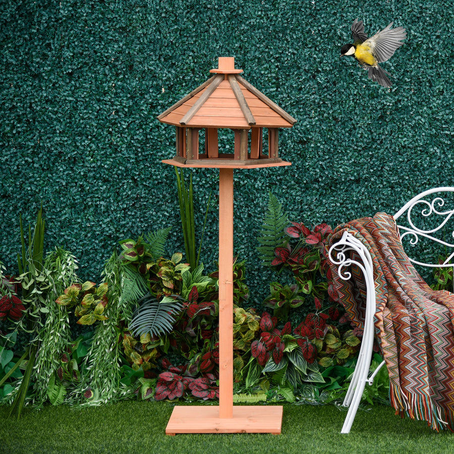Wooden Bird Table Bird Feeding Station Playstand with Roof 130Hcm for Outdoor Brown
