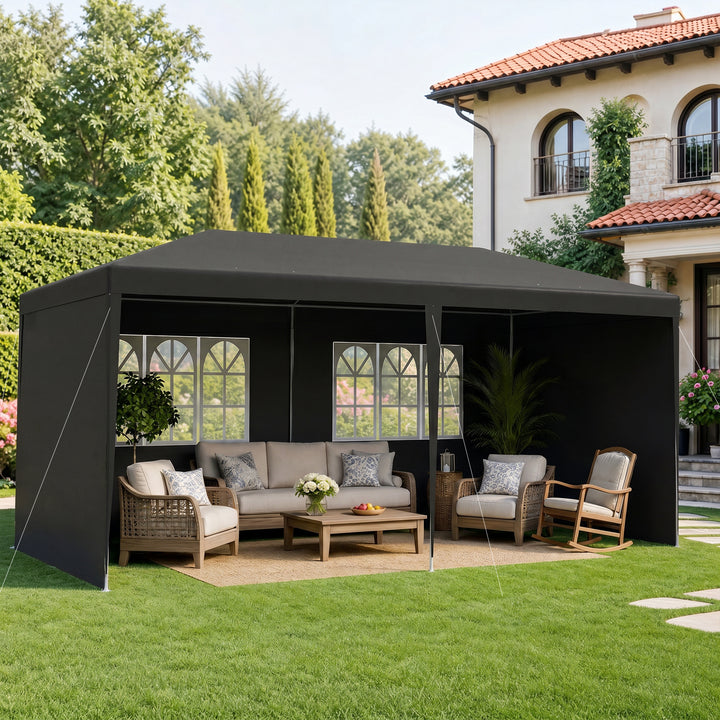 2.95 x 5.83 m Semi-Open Gazebo - Dark Grey