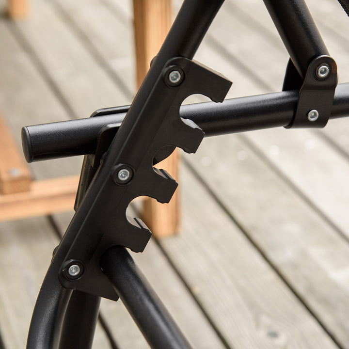 MCL Foldable Sun Lounger, Outdoor 4 Level Adjustable Backrest Reclining Chaise Chair, Steel Frame Recliner Chair for Camping, Hiking, Black