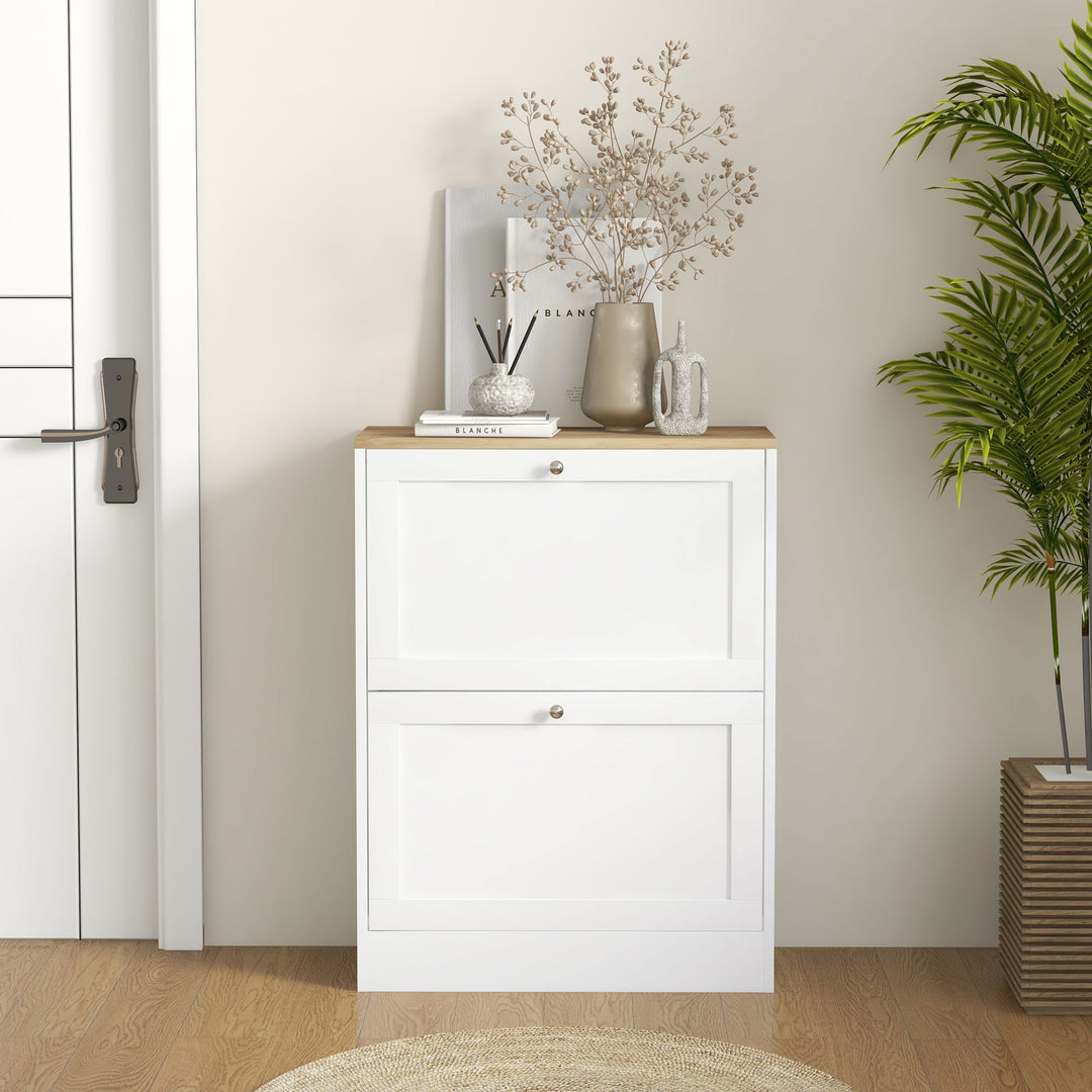 Two Flip Drawer Shoe Cabinet - White