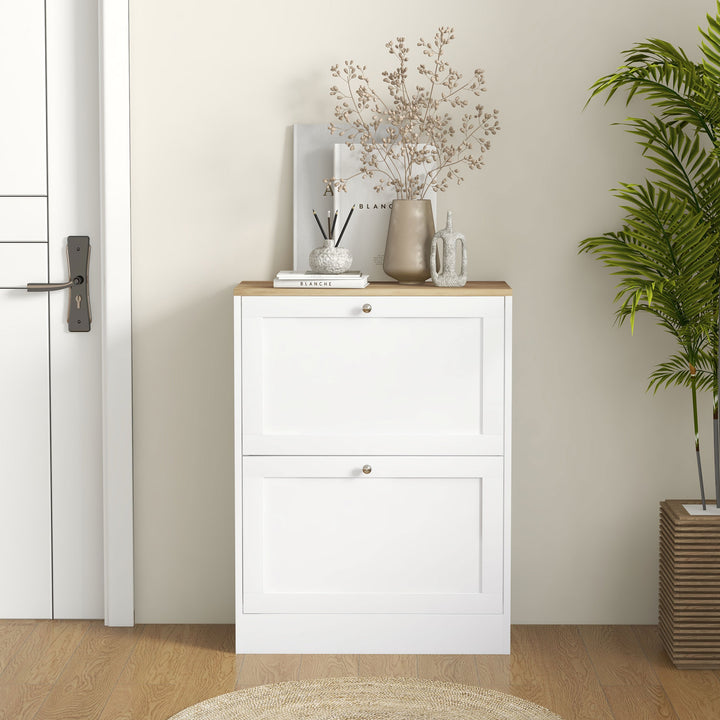 Two Flip Drawer Shoe Cabinet - White