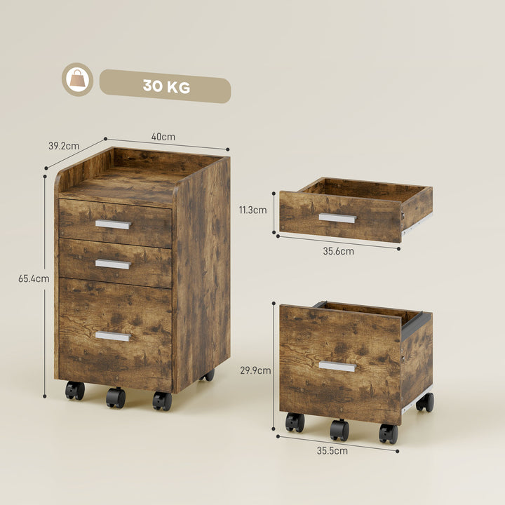 3 Drawer Filing Cabinet, Rolling File Cabinet with Edged Top for Lette
