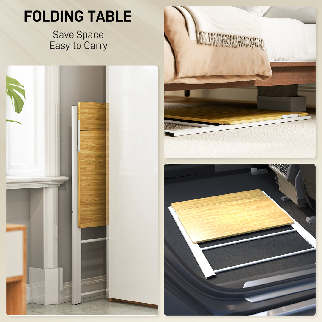 Compact Folding Desk for Small Spaces, Foldable Computer Desk with Storage Shelf for Home Office, 2-Tier Study Writing Table, 86 x 66 x 82 cm, Maple Wood-effect