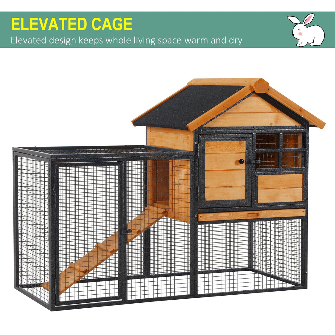 Wood-metal Guinea Pigs Hutches Elevated Pet Bunny House Rabbit Cage with Slide-Out Tray Outdoor