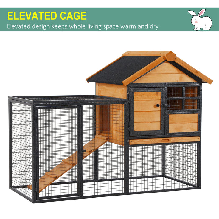 Wood-metal Guinea Pigs Hutches Elevated Pet Bunny House Rabbit Cage with Slide-Out Tray Outdoor