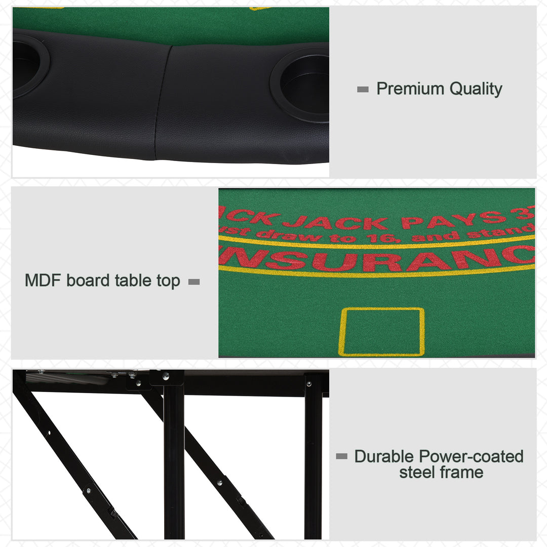 Poker Table, 7-Player Folding Blackjack Table with Chip Tray, Cup - view 6