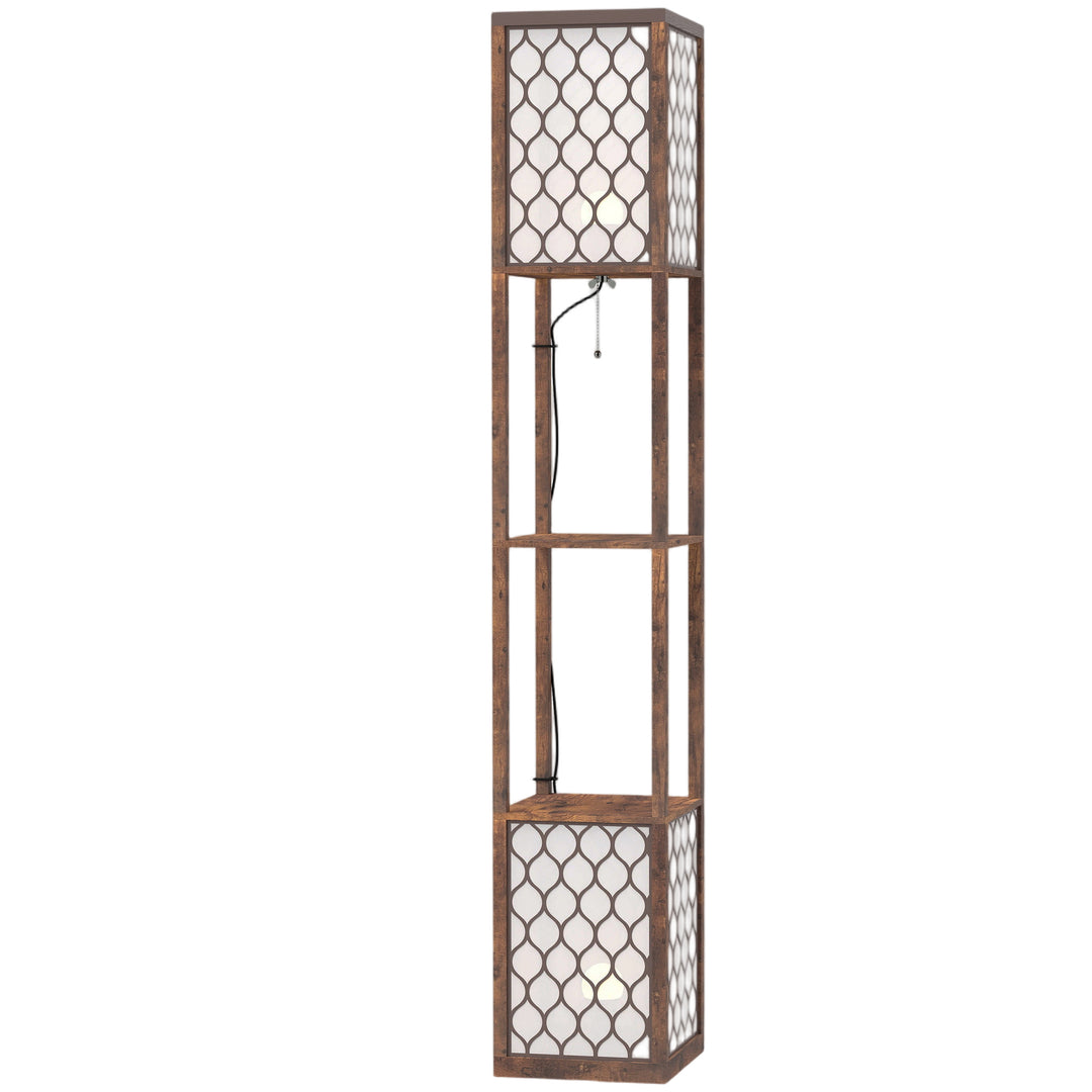 Floor Lamp with Shelves, Dual Light, Modern Tall Standing Lamps, with Pull Chain Switch (Bulb not Included) - Rustic Brown