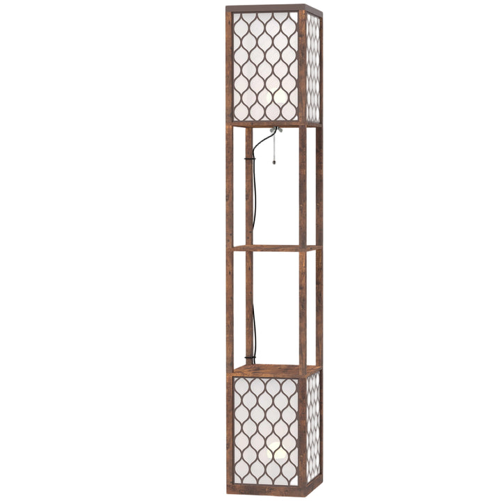 Floor Lamp with Shelves, Dual Light, Modern Tall Standing Lamps, with Pull Chain Switch (Bulb not Included) - Rustic Brown