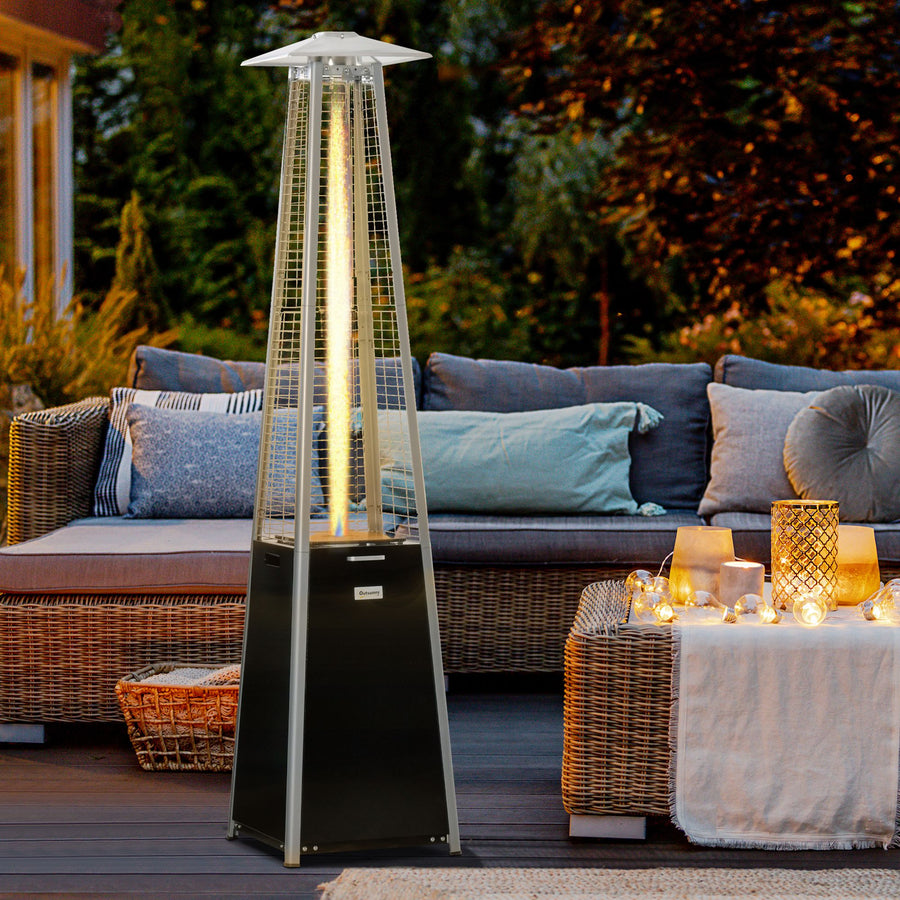 11.2KW Outdoor Patio Gas Heater Freestanding Pyramid Propane Heater Garden Tower Heater with Wheels, Dust Cover, Regulator and Hose, Black, 50 x 50 x 225cm
