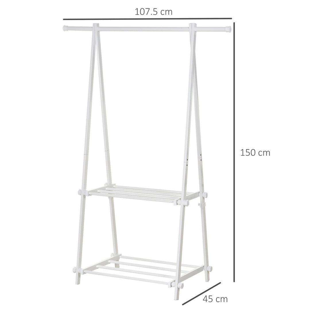 Minimalist Foldable Adjustable Clothes Rack Hanger w/ 2 shelves 107.5L x 45W x 150H cm Hallway Entryway Furniture - White