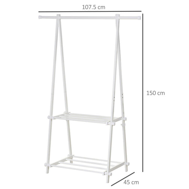 Minimalist Foldable Adjustable Clothes Rack Hanger w/ 2 shelves 107.5L x 45W x 150H cm Hallway Entryway Furniture - White