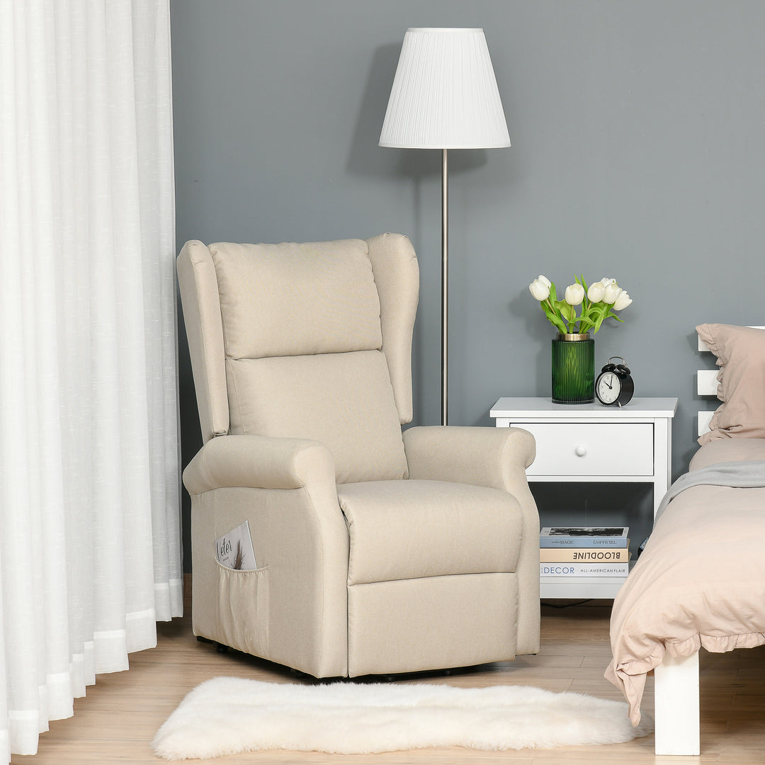 Power Lift Recliner Armchair, Electric Lift Chair for Elderly, Fabric Riser and Reclining Chair with Remote Control, Side Pockets, Extended Footrest, for Living Room, Beige