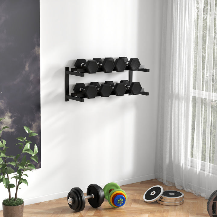 Wall-Mounted Dumbbell Rack, 2-Tier Weight Stand, Space-Saving and Multi-Functional Steel organiser for Home Gym