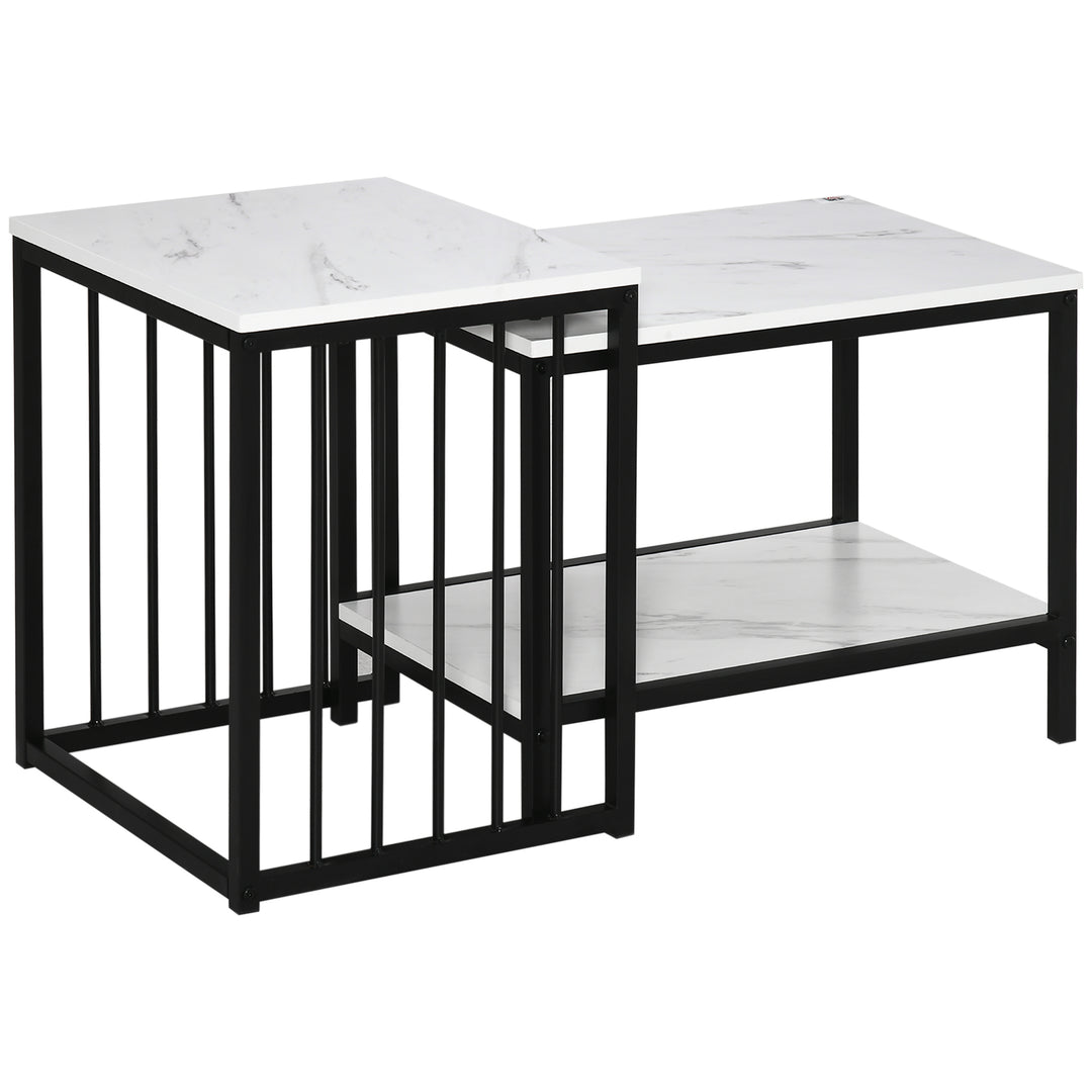 MCL Modern Coffee Table Set of Two, Marble-Effect Nesting Side Tables with Steel Frame for Living Room, White, Black