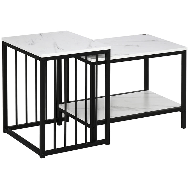 MCL Modern Coffee Table Set of Two, Marble-Effect Nesting Side Tables with Steel Frame for Living Room, White, Black