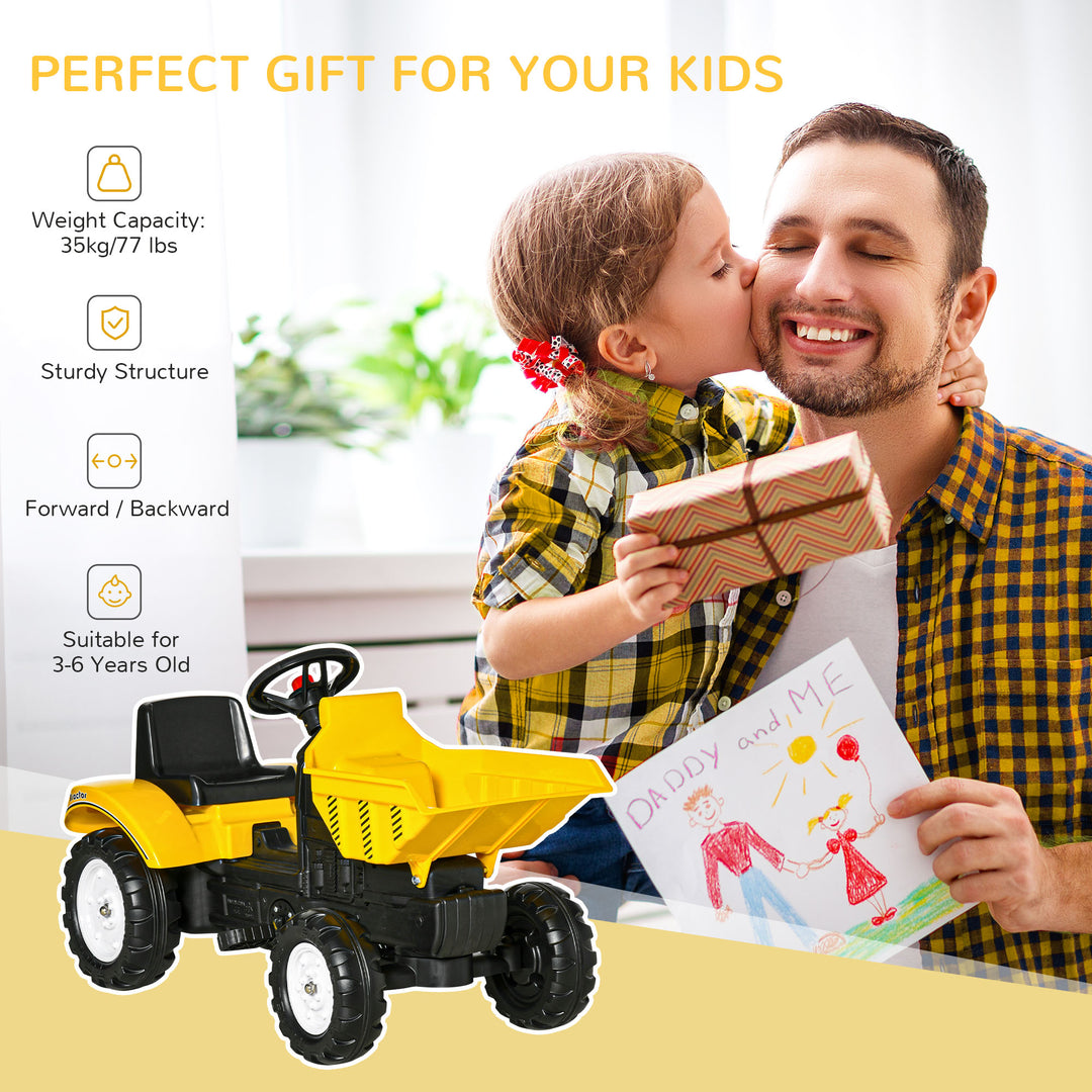 HOMCOM Kids Ride on Tractor No Power Pedal Go Kart with Manual Control Bucket for 3-6 Years Old