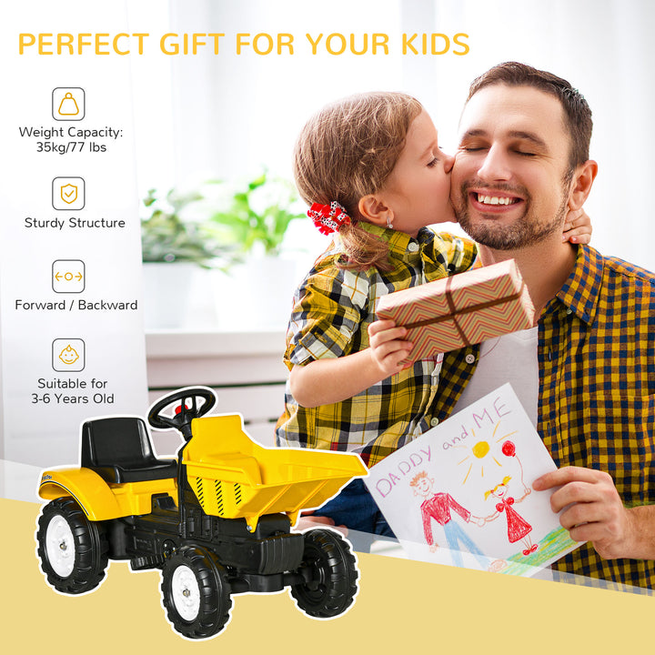 HOMCOM Kids Ride on Tractor No Power Pedal Go Kart with Manual Control Bucket for 3-6 Years Old