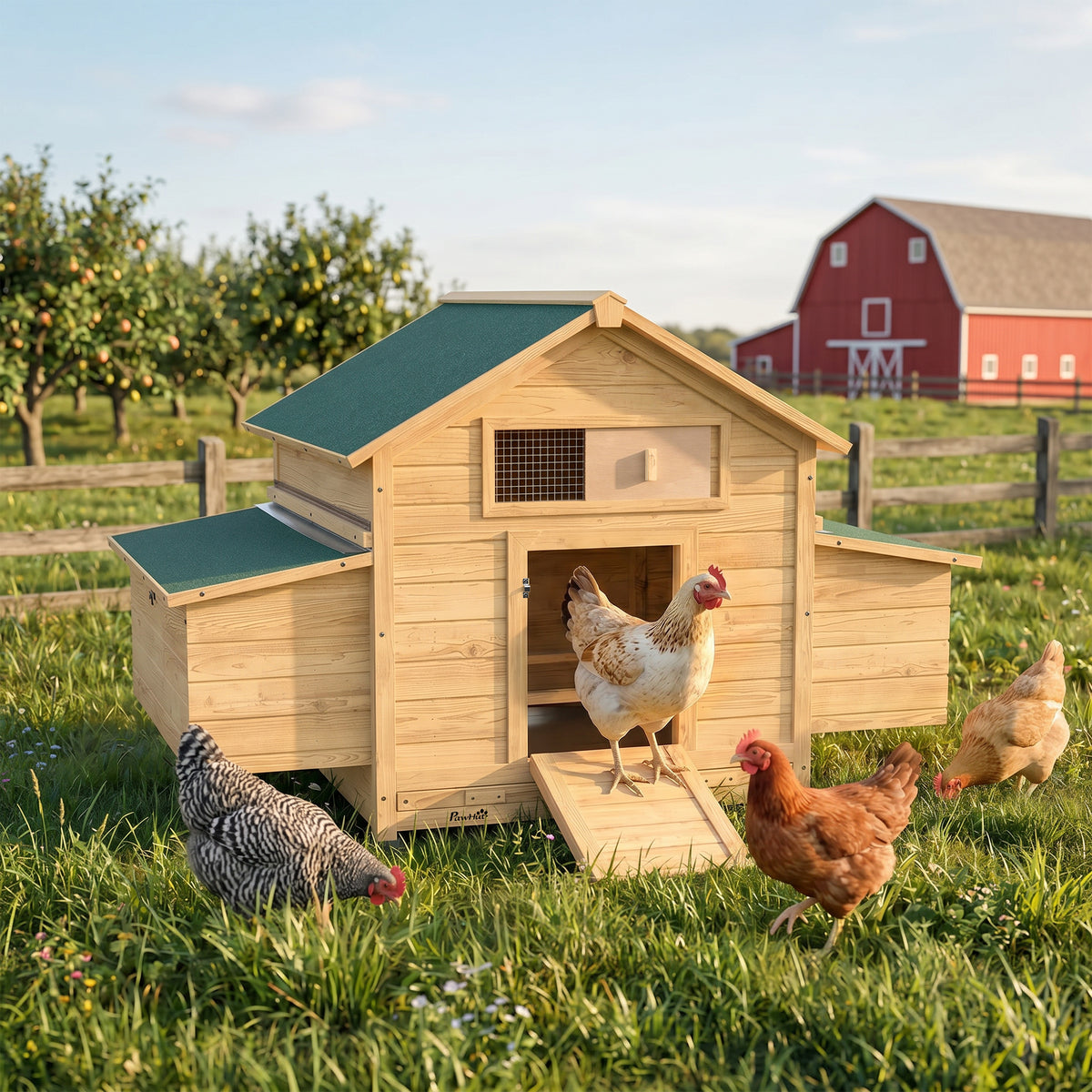 Chicken Coop, Wooden Outdoor Hen House with Nesting Box, Openable Wate