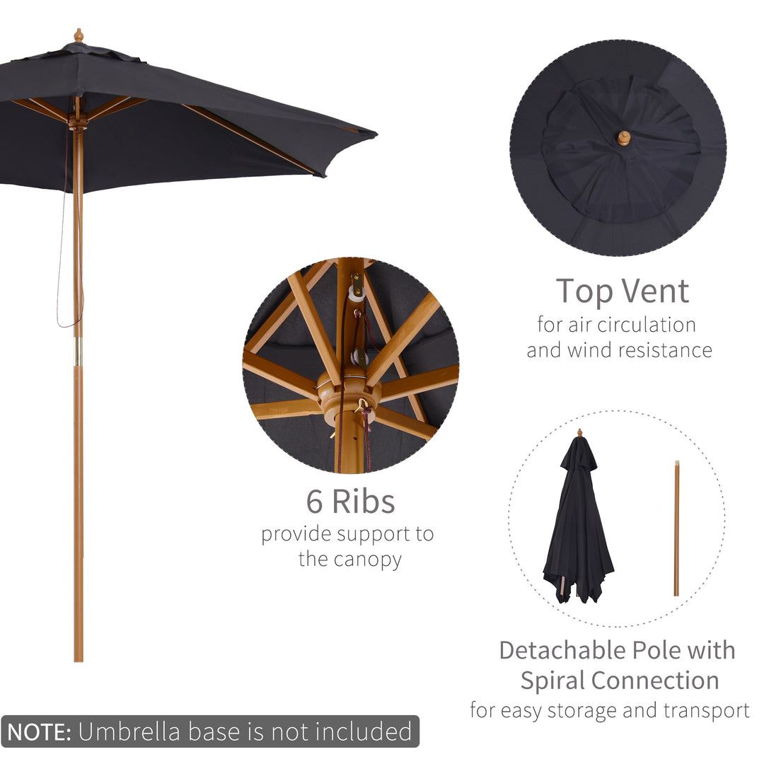 2.5m Wood Garden Parasol Sun Shade Patio Outdoor Wooden Umbrella Canopy Black