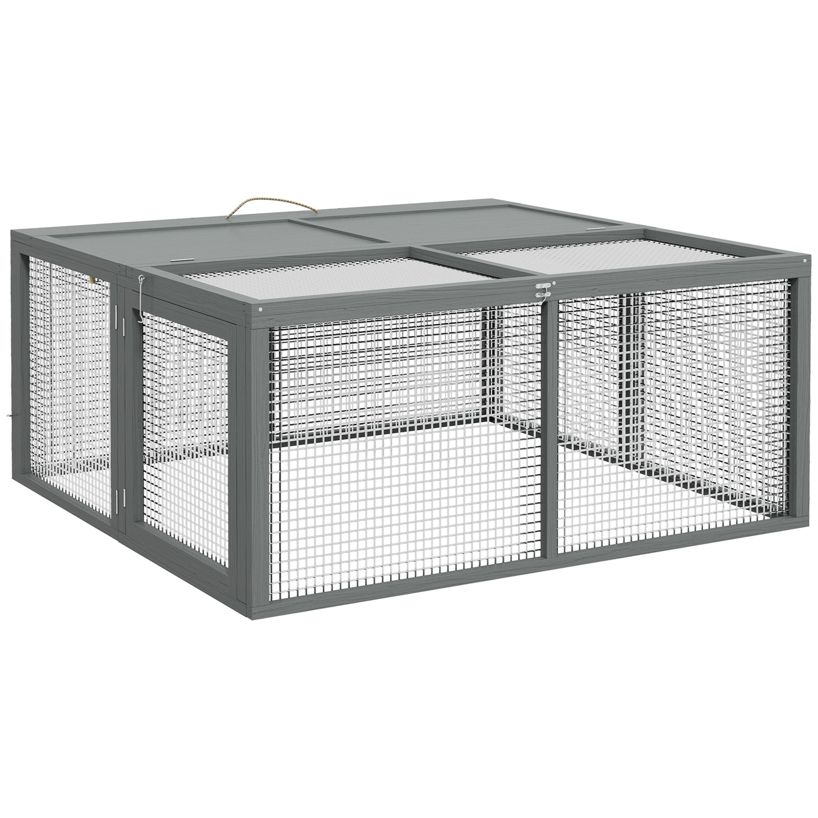 Wooden Folding Rabbit Hutch, for 2-3 Rabbits - Grey