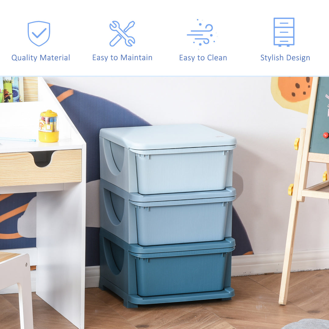 Kids Storage Units with 3 Drawers 3 Tier Chest Vertical Dresser Tower Toy Organiser for Nursery Playroom Kindergarten Blue
