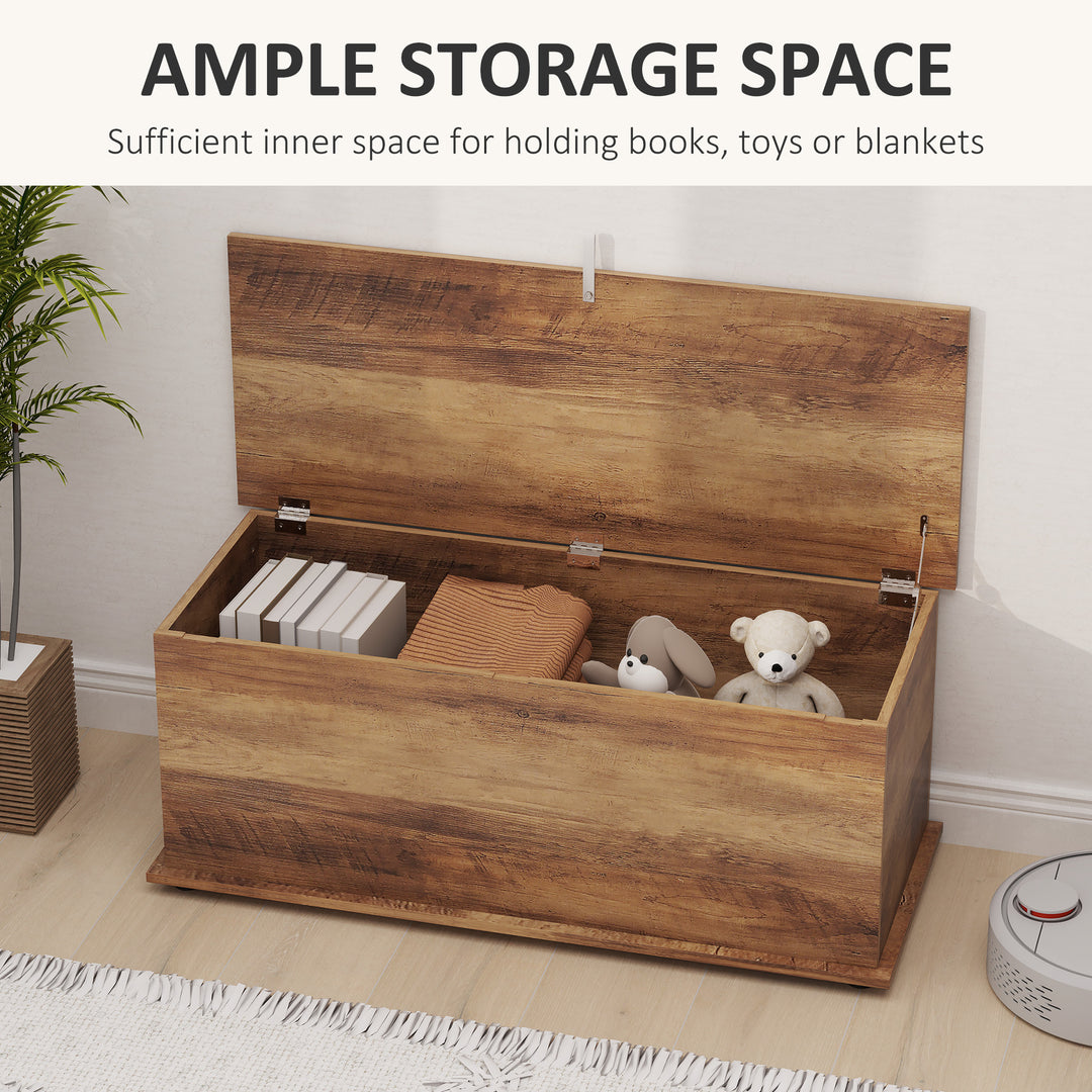113L Storage Chest, Storage Box with Flip-Top Lid and 2 Safety Hinges, Storage Trunk for Living Room, Entryway, 100 x 40 x 40 cm, Brown Wood Grain