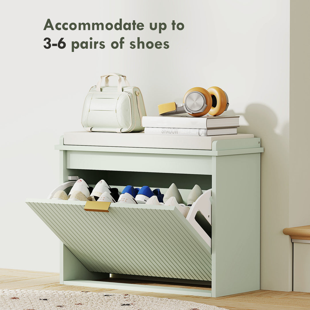 Elegant Six Shoe Bench, with Top Seat - Green