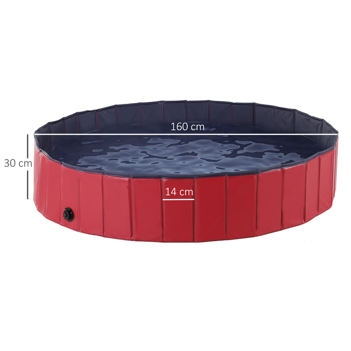 Foldable Dog Paddling Pool Pet Cat Swimming Pool Indoor/Outdoor Collapsible Summer Bathing Tub Shower Tub Puppy Washer (160 × 30H cm, Red)