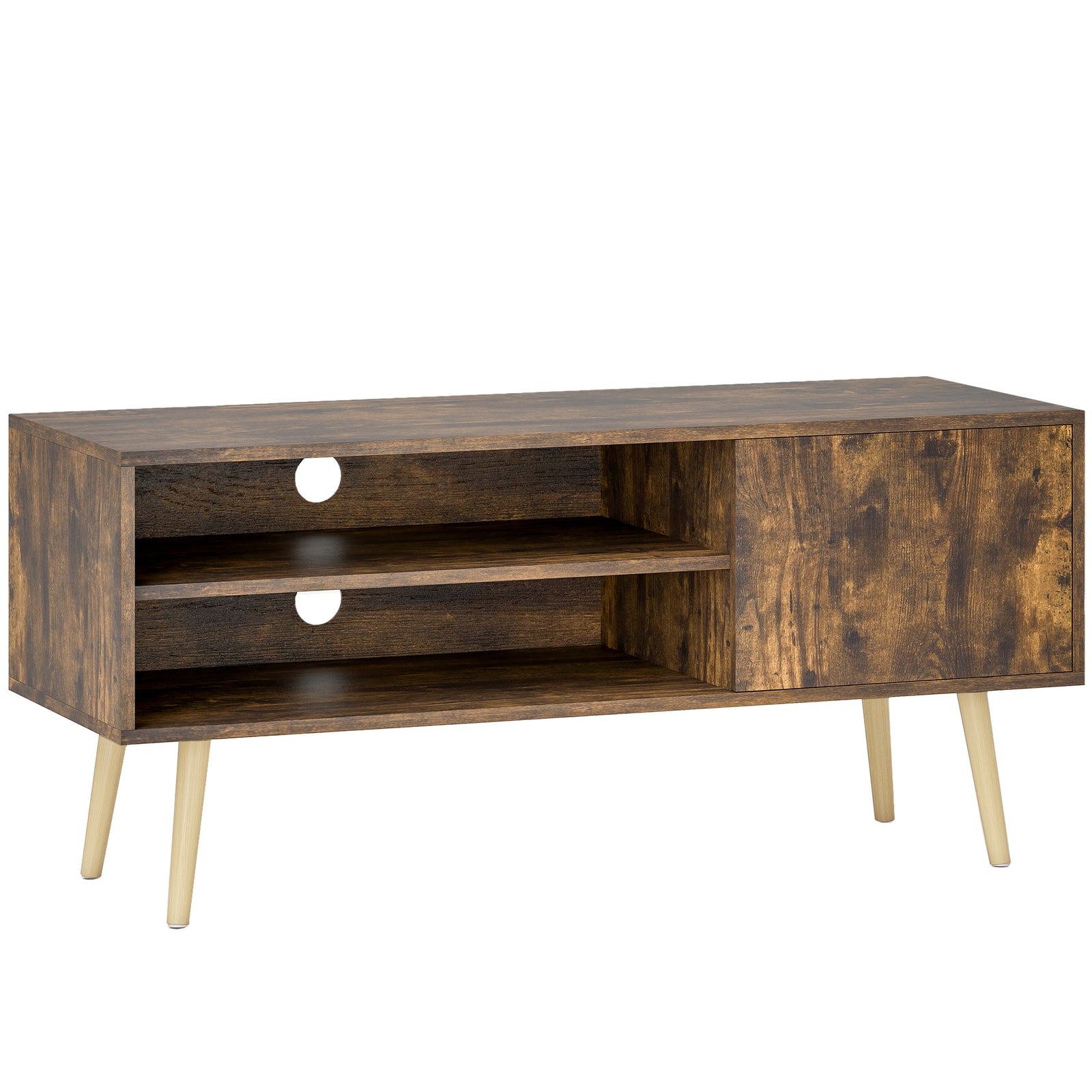 TV Stand up to 55 Inches, TV Unit with Open Shelves and Cable Holes - Brown