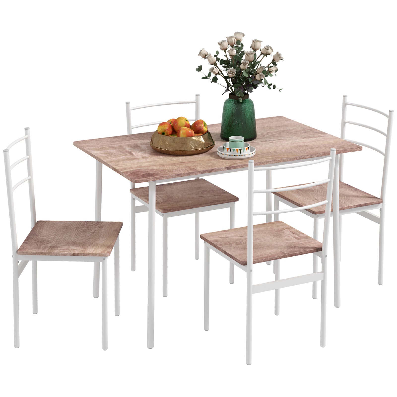 Five-Piece Compact Dining Table and Chairs Set - Brown/White
