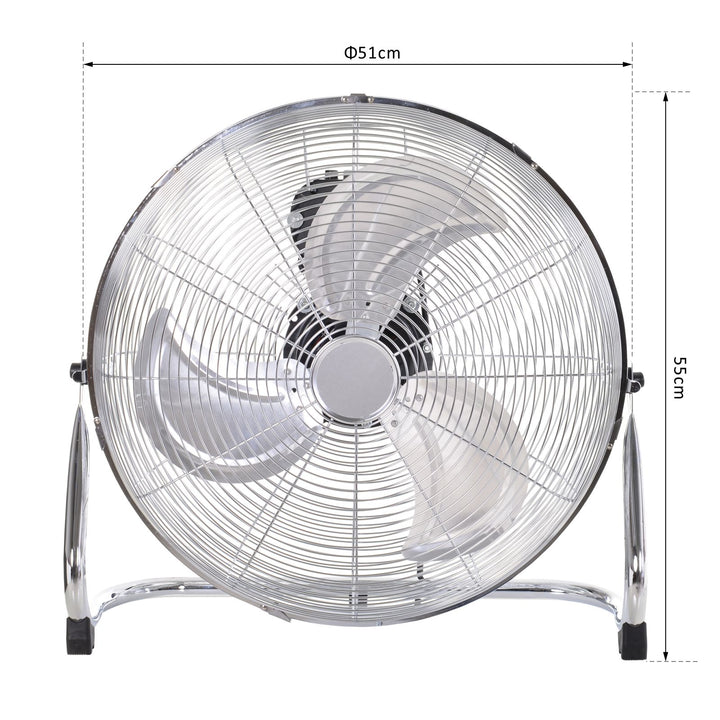 20" Chrome Metal Floor Fan with Tilting, High Velocity, 3 Speed, Portable Gym Fan for Home Office, Silver